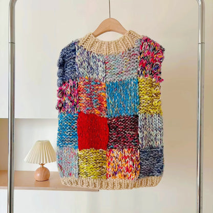 The Patchwork Hand-Knit Chunky Cardigan