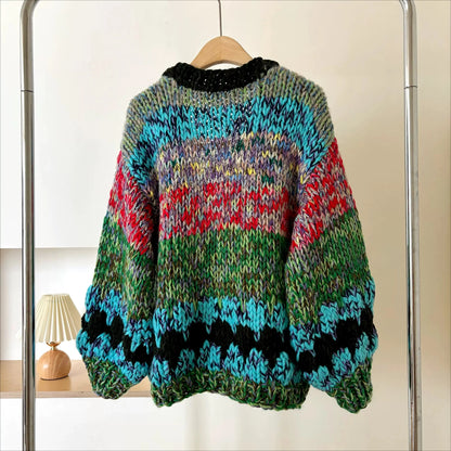 Multicolor Hand-Knit Chunky Cardigan