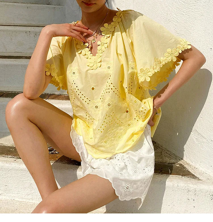 Embroidered Eyelet Cotton Blouse by Kalamet - product image 7