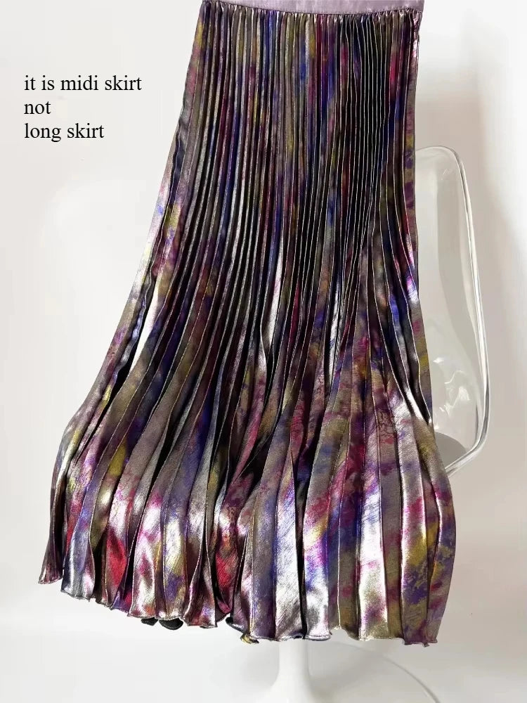 Metallic Pleated Midi Skirt by Kalamet - product image 2