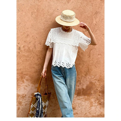 Cream Embroidered Eyelet Blouse by Kalamet - product image 6
