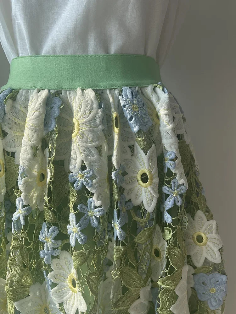 Green Floral Embroidered Lace Midi Skirt by Kalamet - product image 5