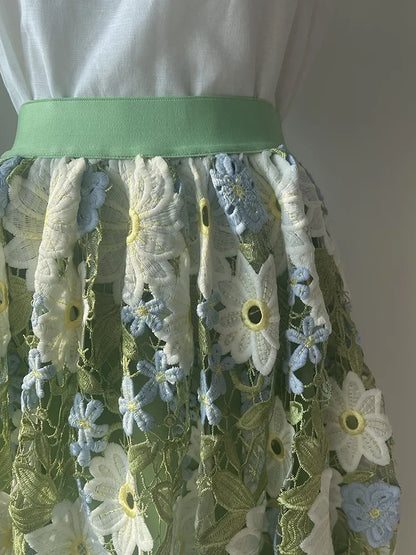 Green Floral Embroidered Lace Midi Skirt by Kalamet - product image 5