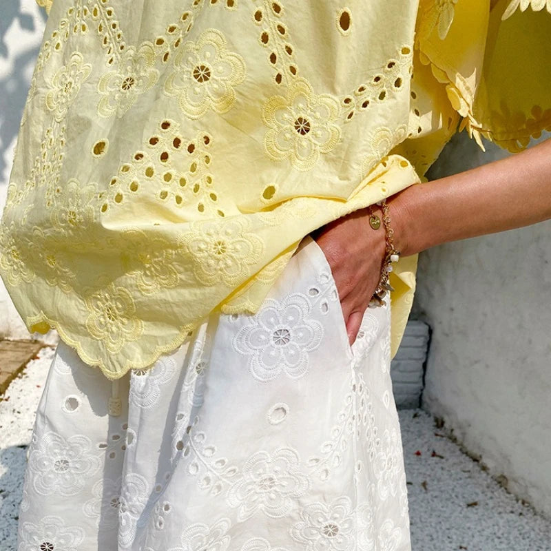 Embroidered Eyelet Cotton Blouse by Kalamet - product image 6