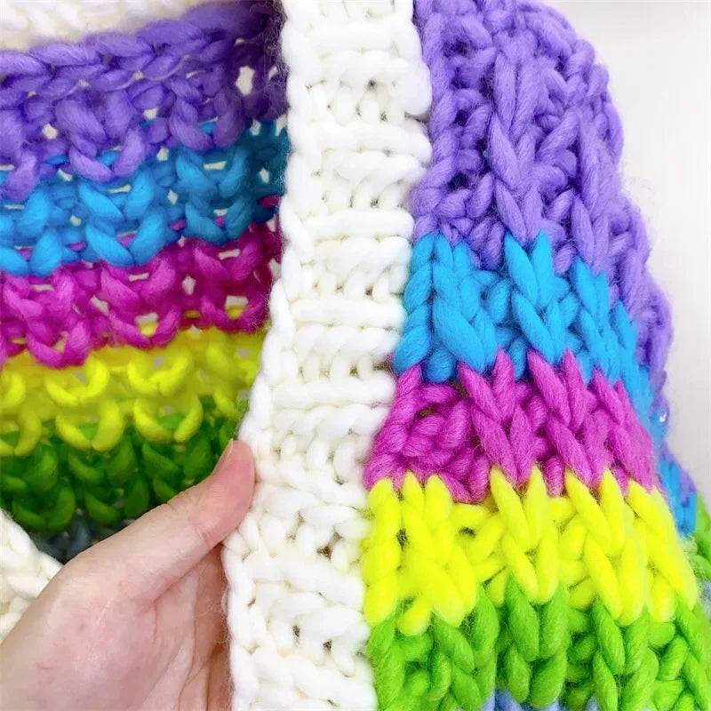 Kalamet Women Handmade Rainbow Colorful Chunky Knit Cardigan K6002