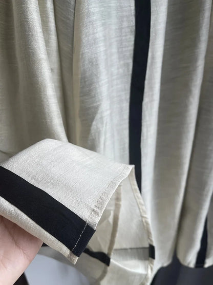 KALAMET A-LINE Pleated Striped Linen Blended Skirt