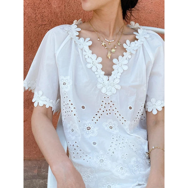 Embroidered Eyelet Cotton Blouse by Kalamet - product image 1