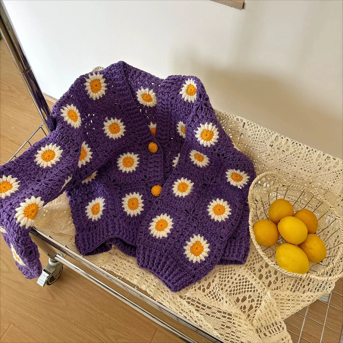 The Violet Daisy Hand-Crocheted Cardigan