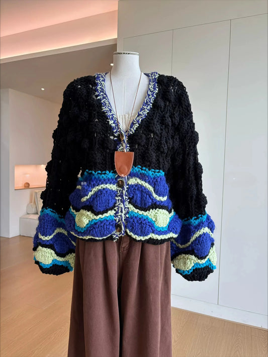 The Midnight Wave Hand-Knit Cardigan