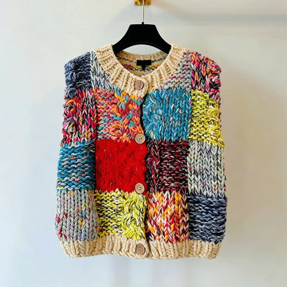 The Patchwork Hand-Knit Chunky Cardigan