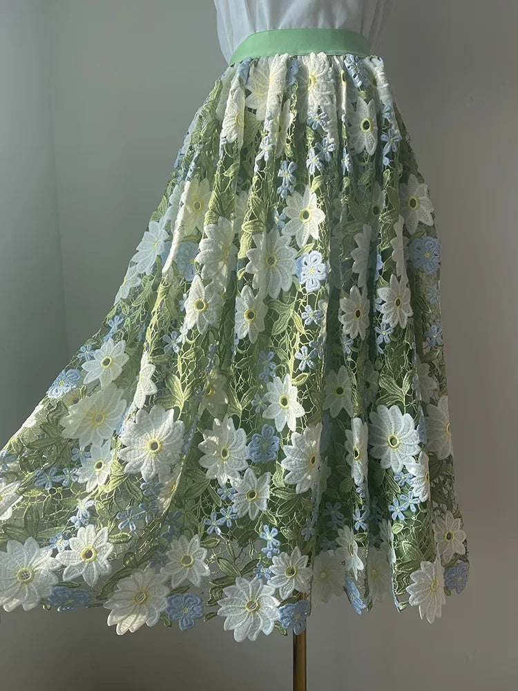Green Floral Embroidered Lace Midi Skirt by Kalamet - product image 6