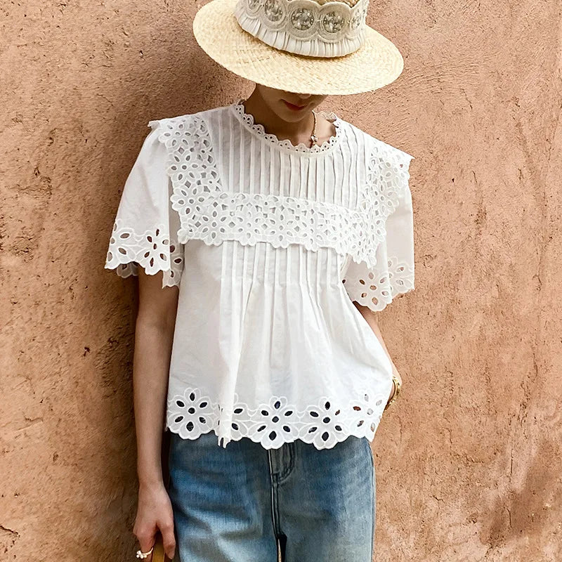 Cream Embroidered Eyelet Blouse by Kalamet - product image 2