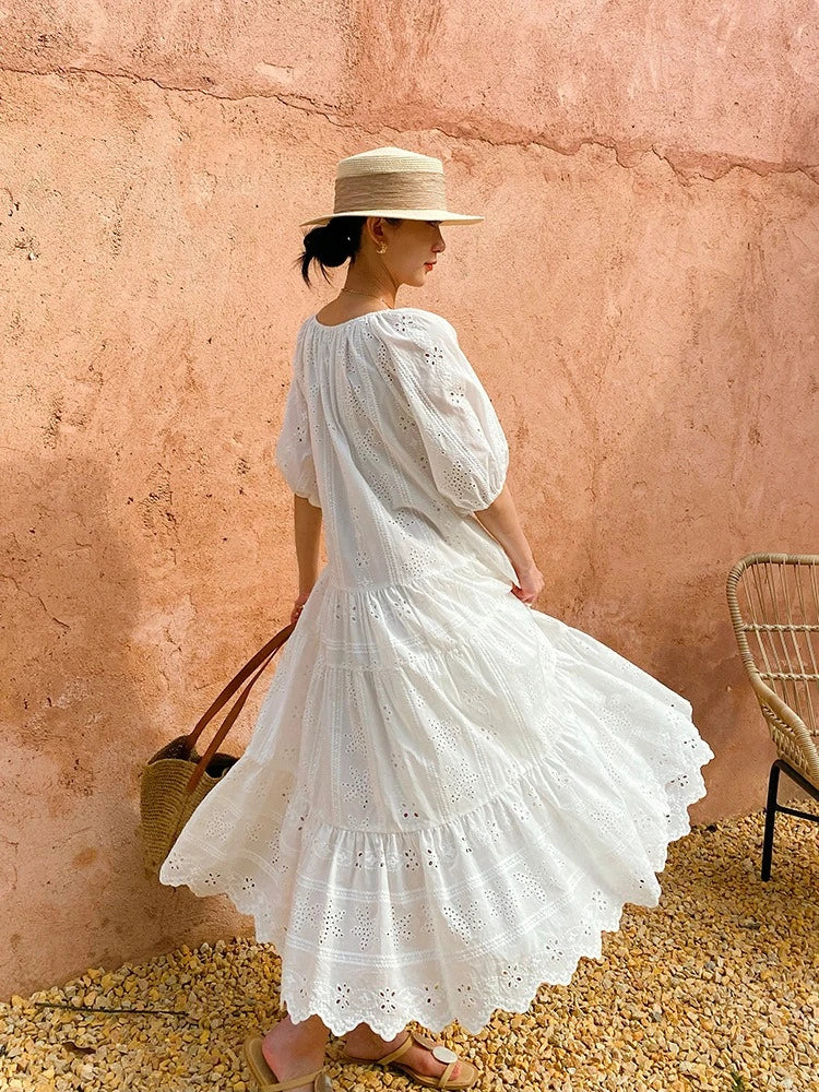 White Embroidered Eyelet Midi Dress by Kalamet - product image 5
