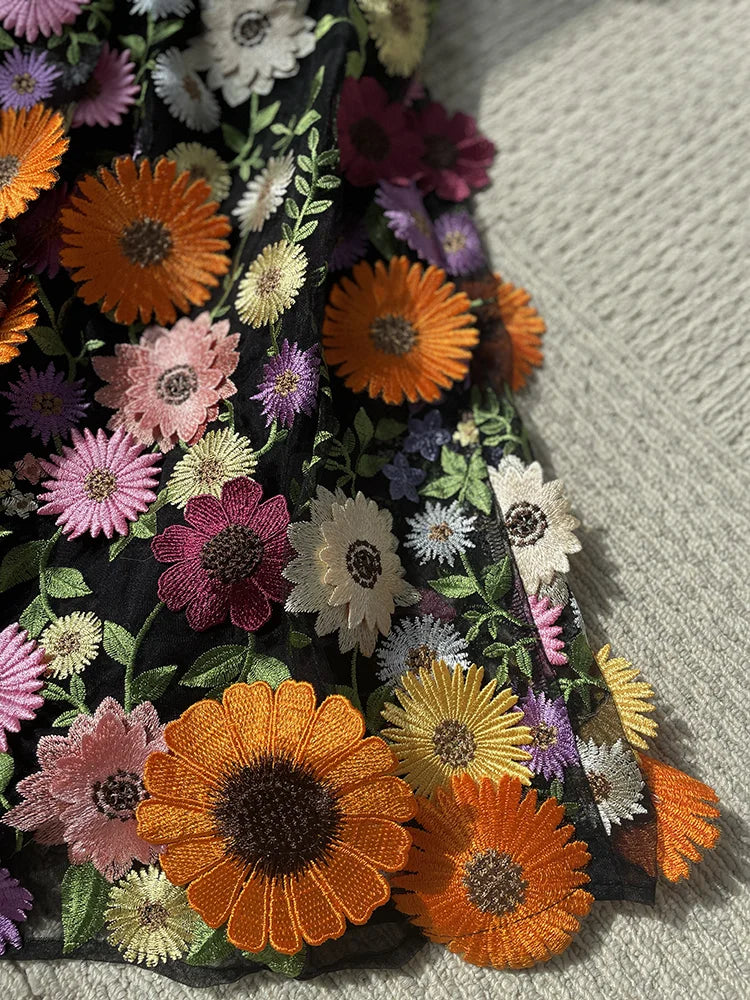 Kalamet 3D Floral High-rise Multi color Skirt