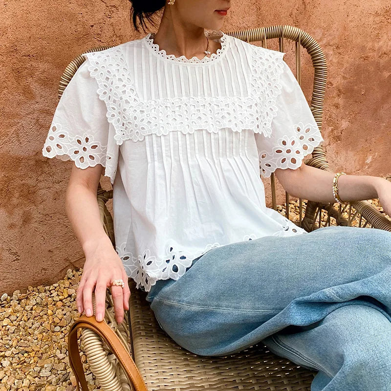 Cream Embroidered Eyelet Blouse by Kalamet - product image 7