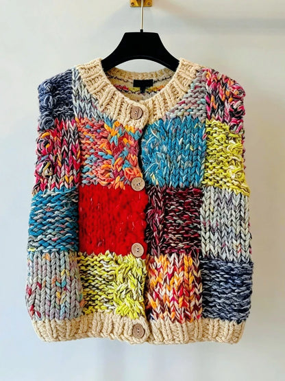 The Patchwork Hand-Knit Chunky Cardigan