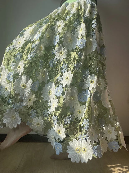Green Floral Embroidered Lace Midi Skirt by Kalamet - product image 3