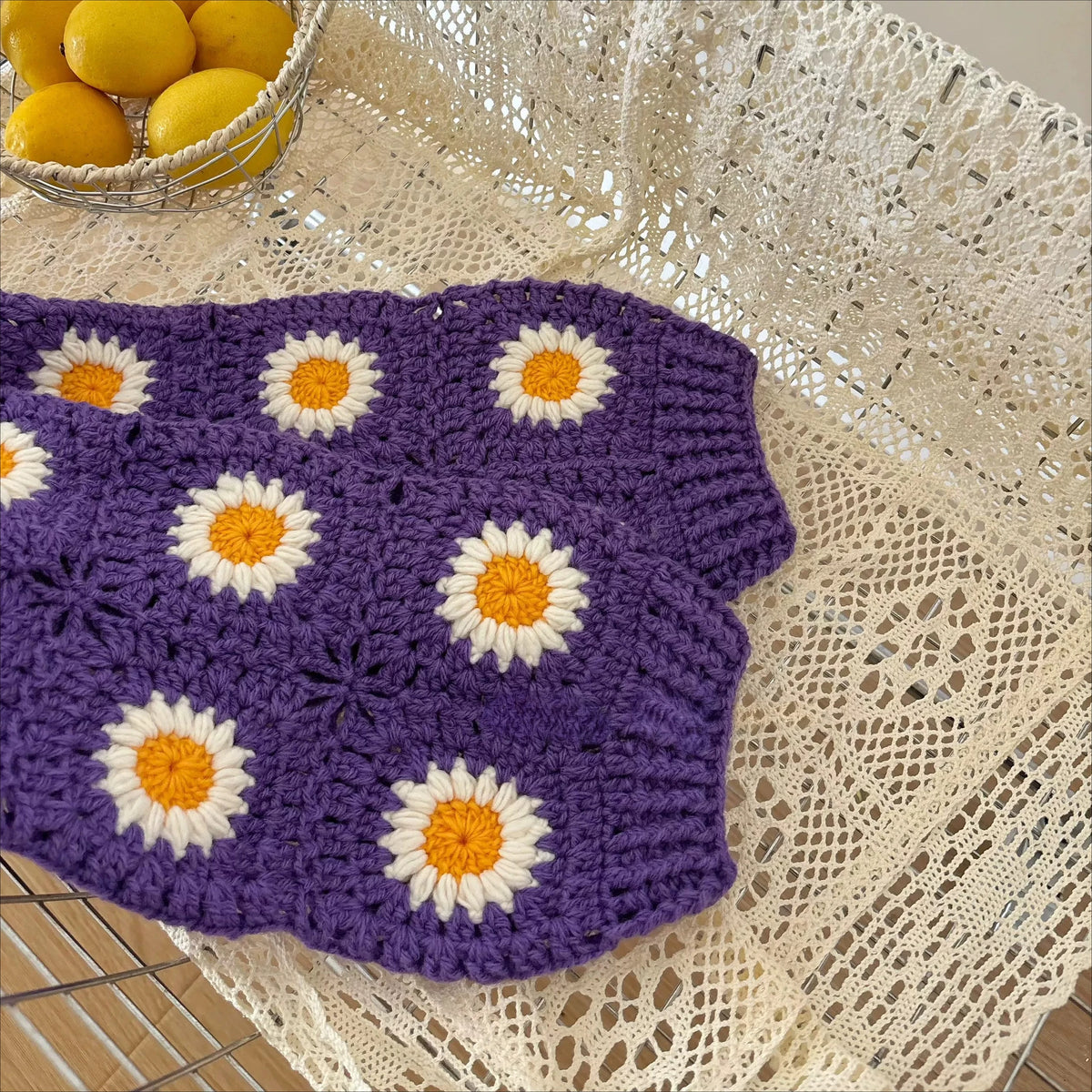 The Violet Daisy Hand-Crocheted Cardigan