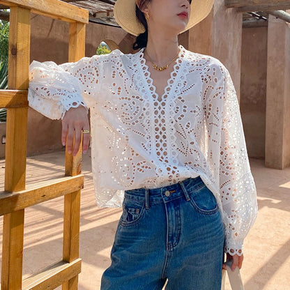 V-Neck Embroidered Eyelet Blouse by Kalamet - product image 2