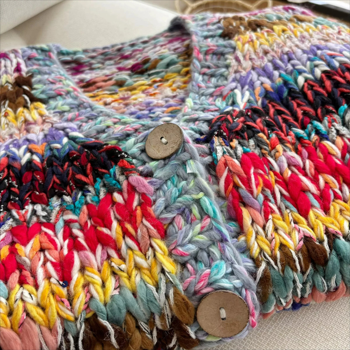 Artisan Hand-Knit Multicolor Chunky Cardigan