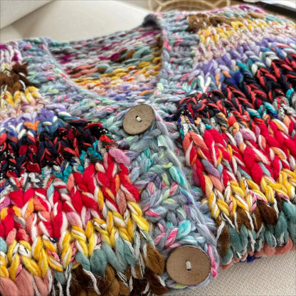 Artisan Hand-Knit Multicolor Chunky Cardigan