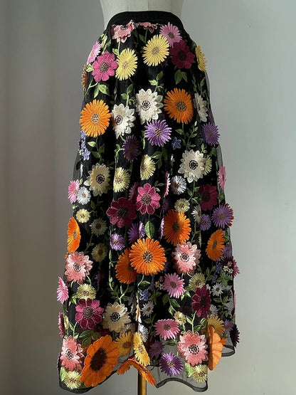 Kalamet 3D Floral High-rise Multi color Skirt