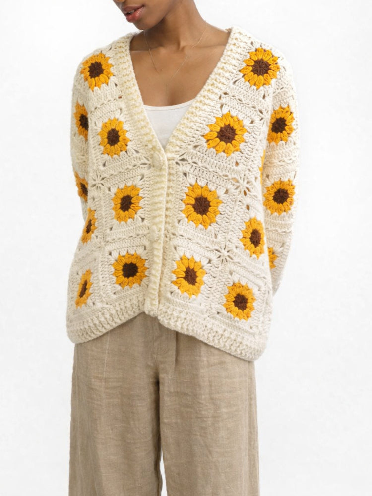 Sunflower Crochet V-Neck Cardigan by Kalamet - product image 1