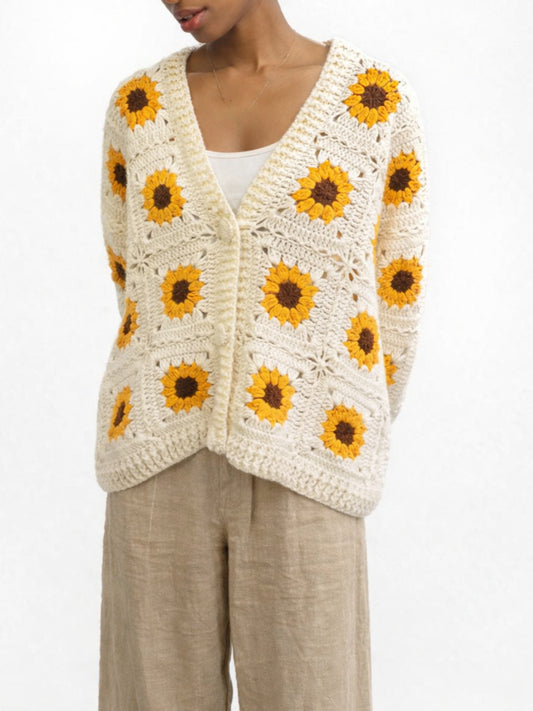 Sunflower Crochet V-Neck Cardigan by Kalamet - product image 1