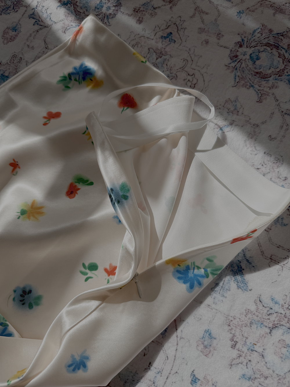 Painterly Floral Satin Bias Midi Skirt