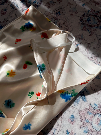 Painterly Floral Satin Bias Midi Skirt