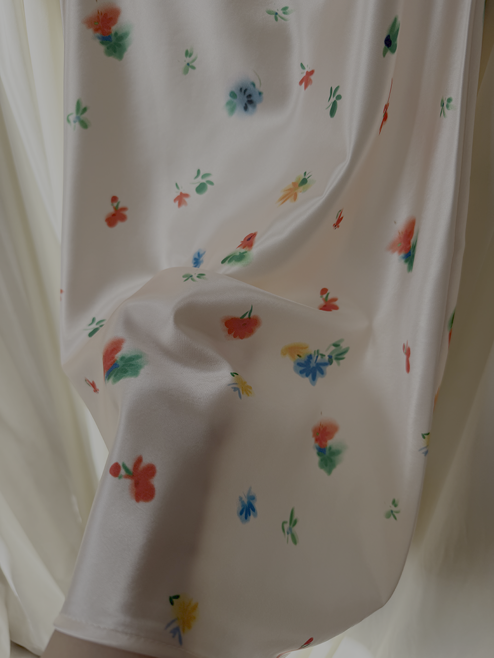 Painterly Floral Satin Bias Midi Skirt