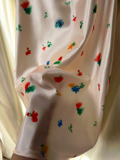 Painterly Floral Satin Bias Midi Skirt