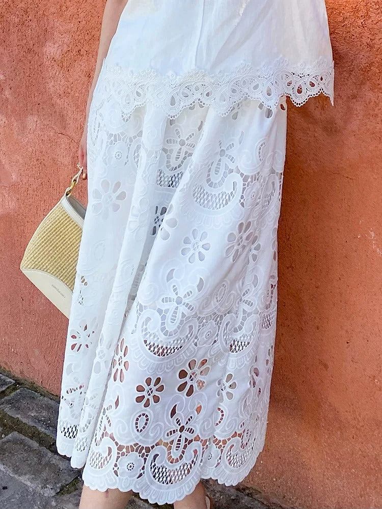 Embroidered Eyelet Blouse and Midi Skirt Set by Kalamet - product image 2