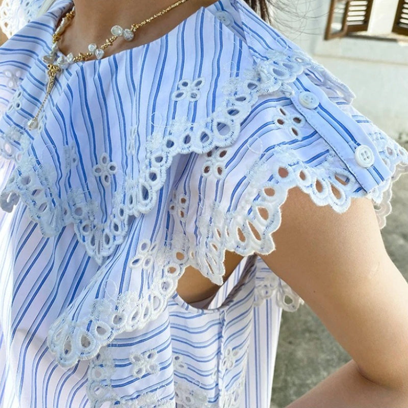 Striped Lace Trim Ruffle Blouse by Kalamet - product image 2