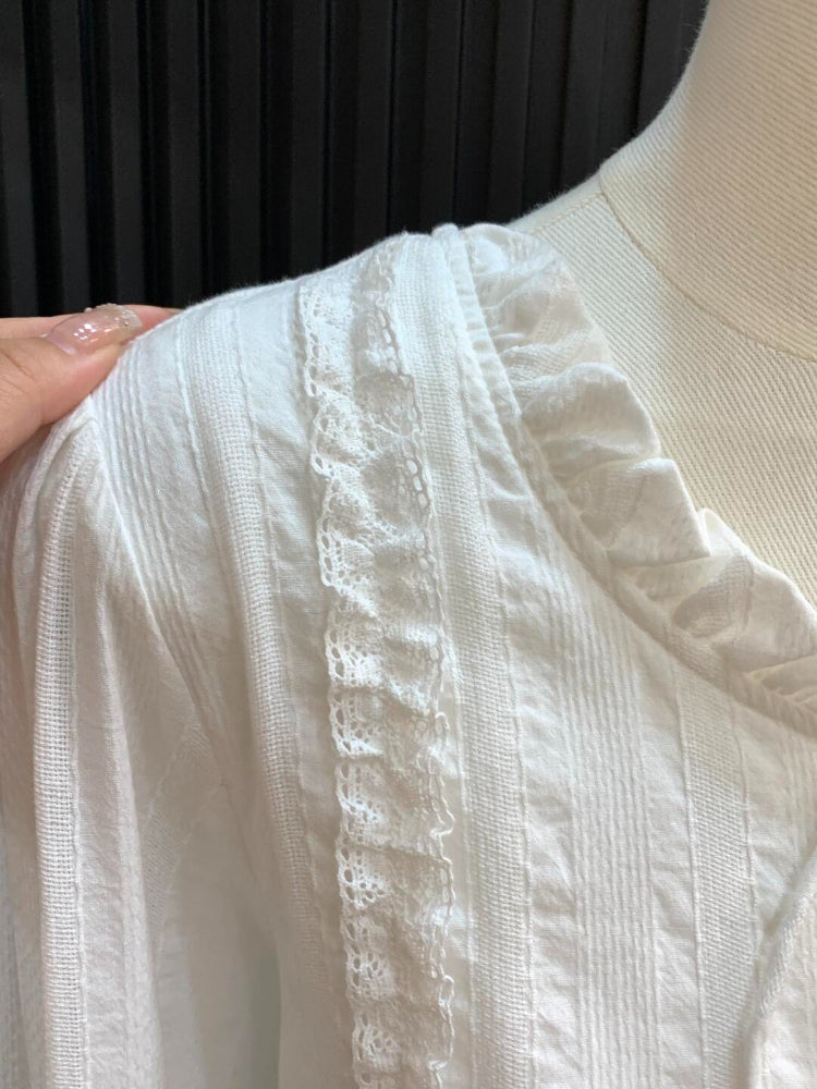 White Lace Trim Long Sleeve Blouse by Kalamet - product image 5