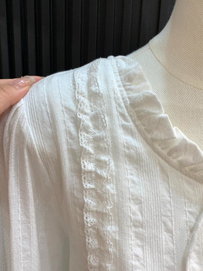 White Lace Trim Long Sleeve Blouse by Kalamet - product image 5