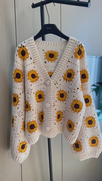 Sunflower Handmade Crochet V-Neck Cardigan